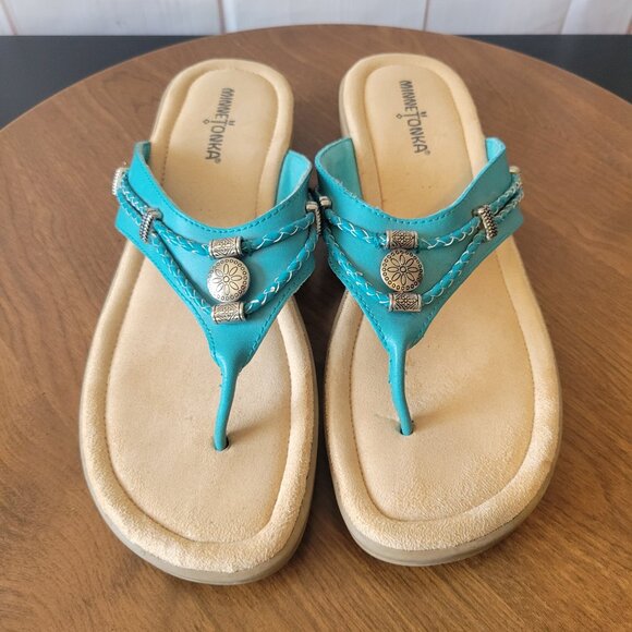 Minnetonka Silverthorne Sandals, Turquoise, Women’s 10, Leather, Like new - Picture 2 of 10